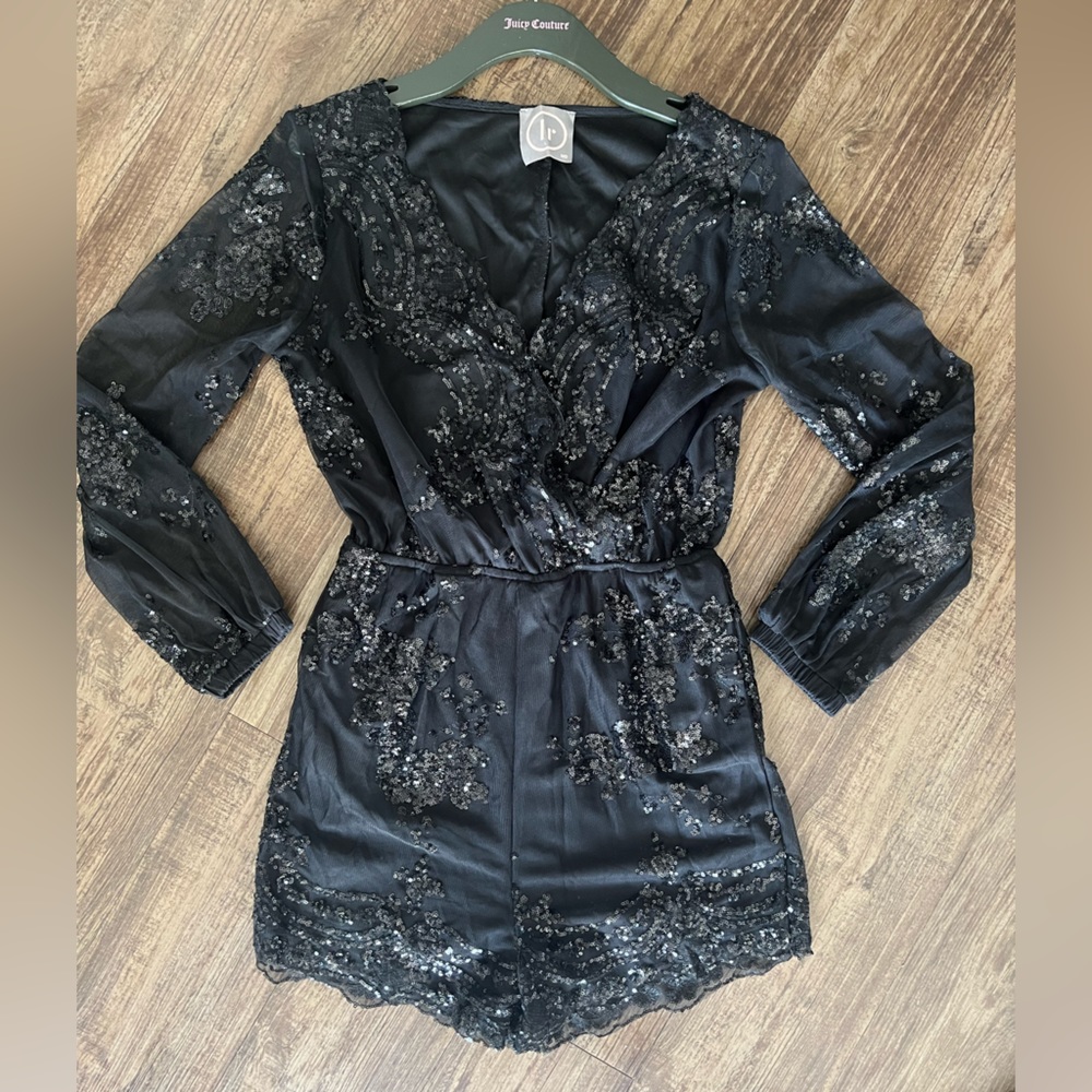 Black Sequin One Piece Short Set